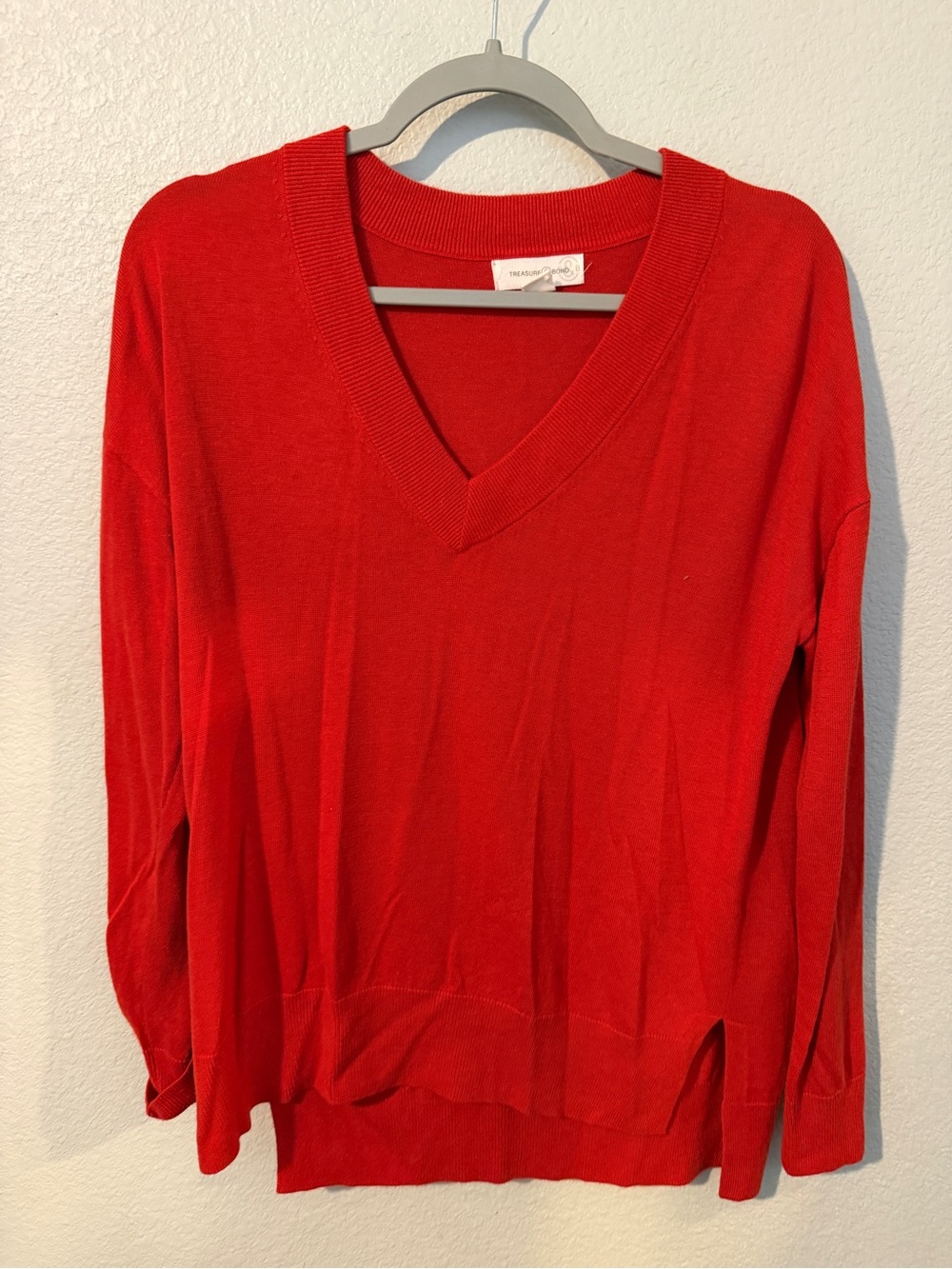 Treasure & Bond Bright Red V-Neck Sweater